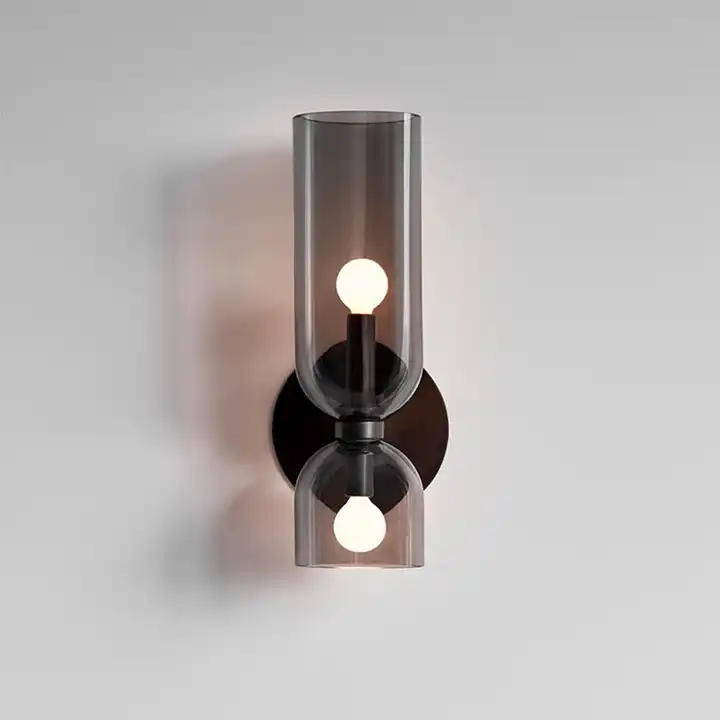 Glazen Cilinder Wandlamp Dubbele Fitting Metalen Frame Blauw Grijs Wit Modern Design Eetkamer Bar Slaapkamer | Sansoti