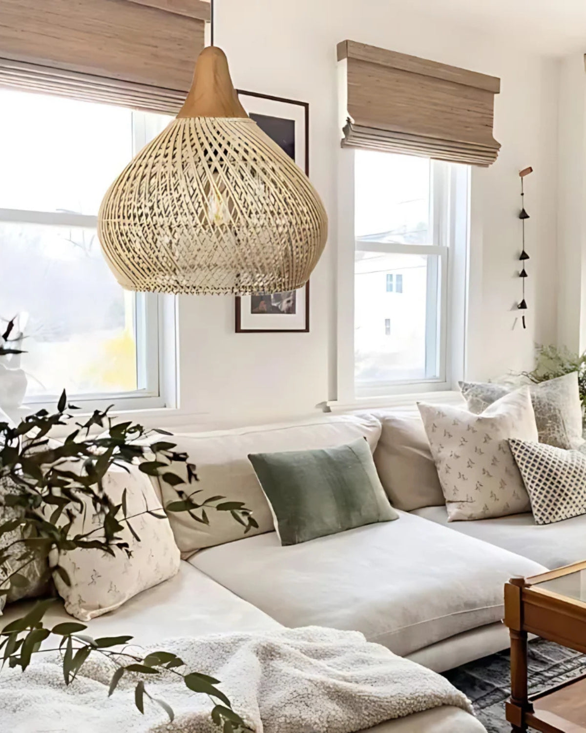 Handgewebte Rattan Pendelleuchte im Boho-Stil – natürliche Deckenlampe für Esszimmer und Wohnzimmer mit warmer Lichtabgabe | Restfield