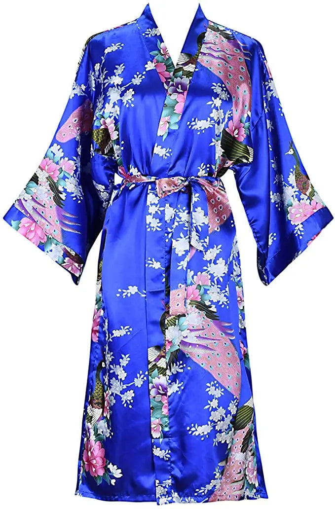 Satinmorgenmantel Kimono Damen Blumenmuster Kurz Luxuriöser Bademantel Junggesellinnenabschied Hausbekleidung Nachtwäsche Loungewear | Sansoti