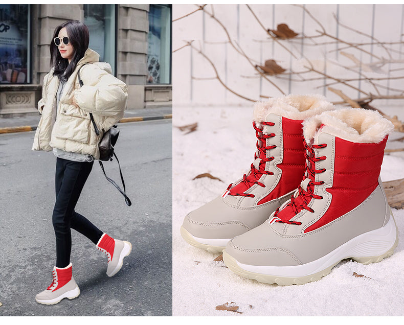 Gefütterte Winterstiefel für Damen mit weichem Plüschfutter, Schneestiefel, wasserdicht, lässig, warme Winterschuhe | Sansoti