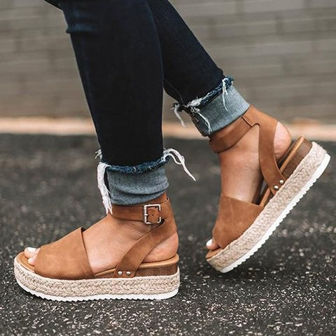 Women's Platform Sandals with Adjustable Ankle Strap | Summer Wedge Shoes with Open Toe for Daily Use | Sansoti