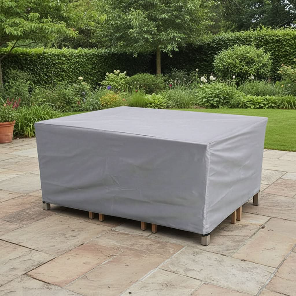 Wasserdichte rechteckige Gartenmöbelabdeckung aus wetterbeständigem Polyester mit UV-Schutz für Terrasse, Balkon, Gartentisch und Stühle | Sansoti