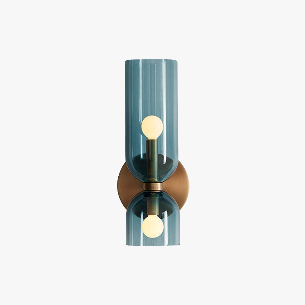 Glazen Cilinder Wandlamp Dubbele Fitting Metalen Frame Blauw Grijs Wit Modern Design Eetkamer Bar Slaapkamer | Sansoti