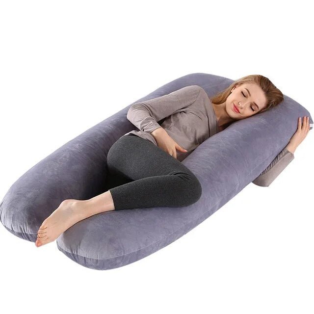 Poduszka podpierająca ciało dla kobiet w ciąży 130x70 cm Ergonomiczna poduszka podpierająca szyję, plecy i brzuch Komfort Różowy Szary | Sansoti