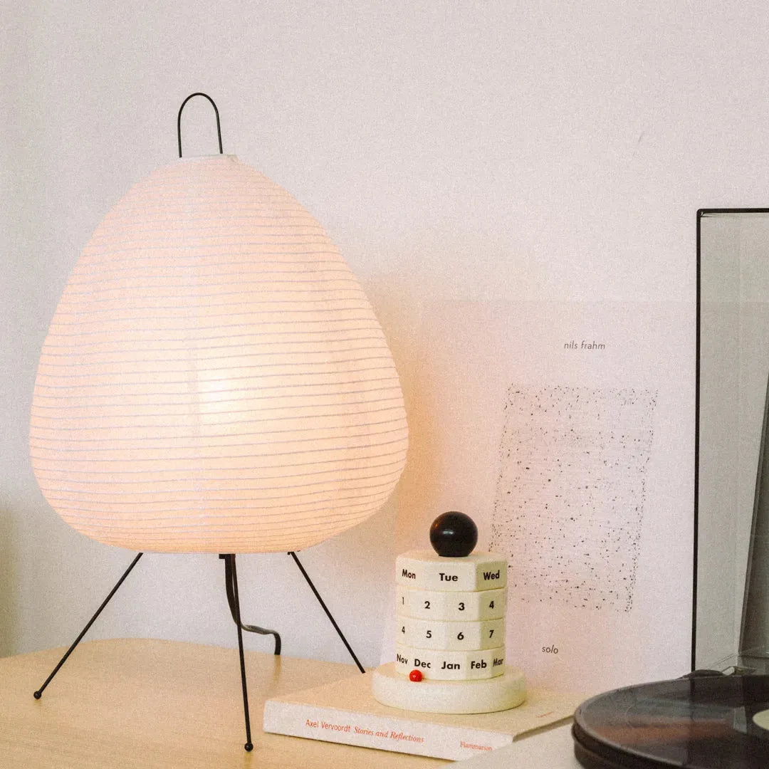 Tafellamp Rijstpapier Japans Minimalistisch 28cm Metalen Frame Sfeerverlichting Wit | Sansoti