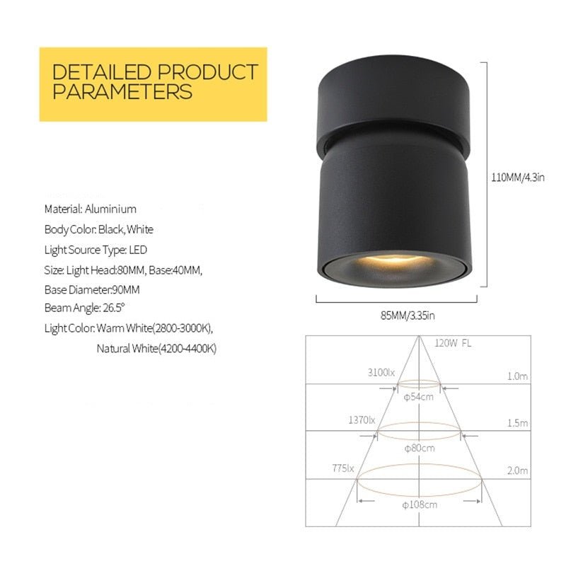 Verstelbare LED Plafondspot Aluminium Zwart Wit Dimbaar voor Woonkamer Keuken Hal Moderne Spot Verlichting | Sansoti