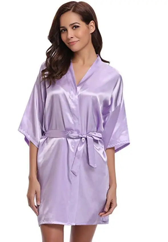 Kimono satiné robe de chambre pour femme à manches courtes bleu marine, vêtement d’intérieur soyeux, peignoir, tenue de nuit | Sansoti