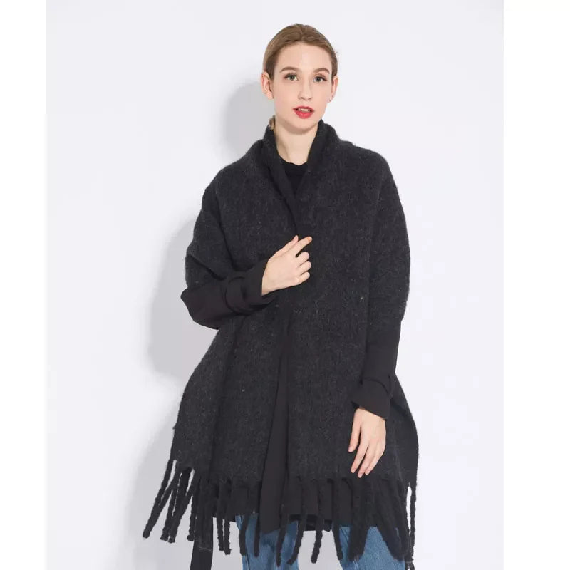 Pashmina-Winterschal mit Fransen 190x50cm Einfarbiges Kaschmir-Woll-Umhängetuch Warmer Strickschal Damen Herren