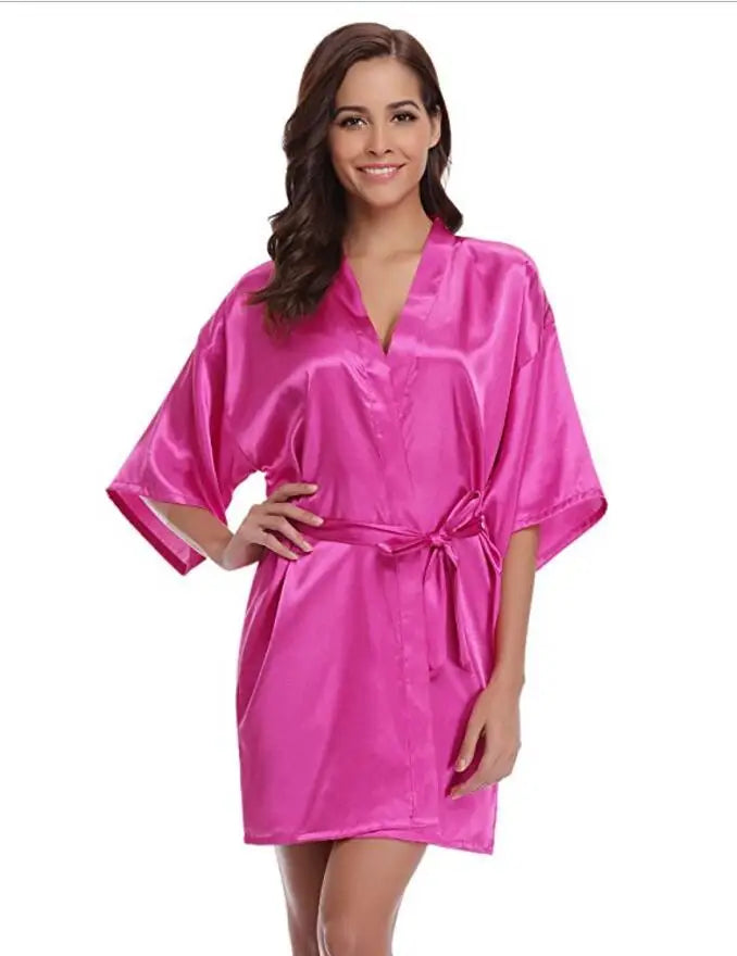 Kimono satiné robe de chambre pour femme à manches courtes bleu marine, vêtement d’intérieur soyeux, peignoir, tenue de nuit | Sansoti