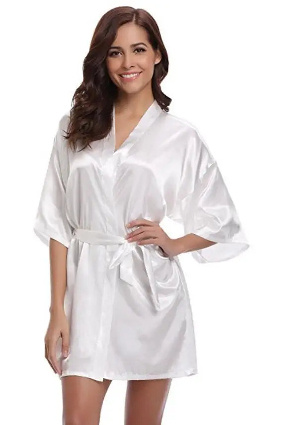 Kimono satiné robe de chambre pour femme à manches courtes bleu marine, vêtement d’intérieur soyeux, peignoir, tenue de nuit | Sansoti