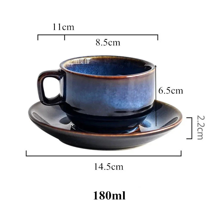 Keramische Mokken Set 2-Delig Diepblauw met Schotel Espresso Koffie | Sansoti