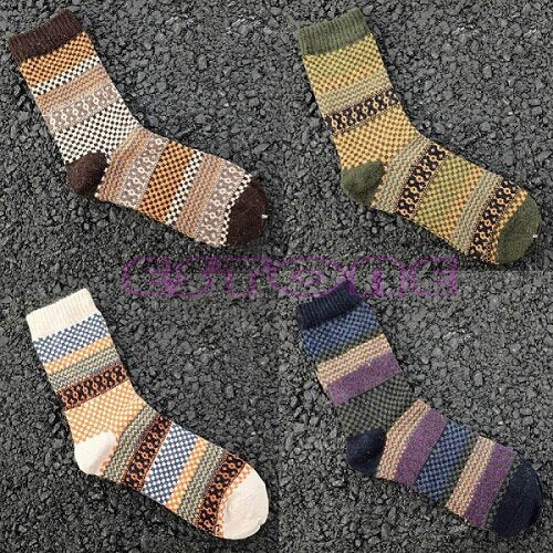 Set mit 4 Paar Vintage-Wollsocken Herbst Winter Jacquard-Muster Warm Atmungsaktiv Bequem Einheitsgröße Damen | Sansoti