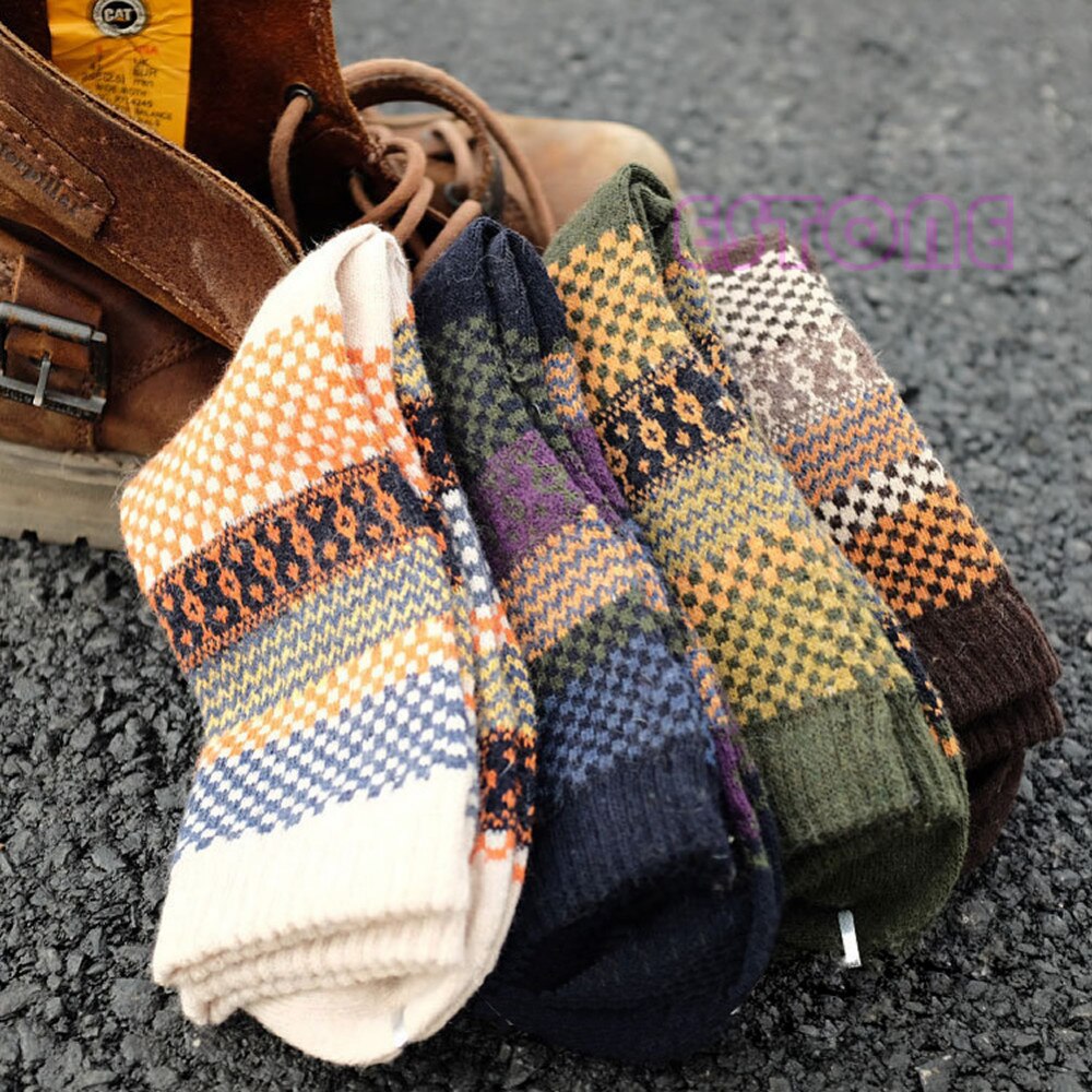 Set mit 4 Paar Vintage-Wollsocken Herbst Winter Jacquard-Muster Warm Atmungsaktiv Bequem Einheitsgröße Damen | Sansoti