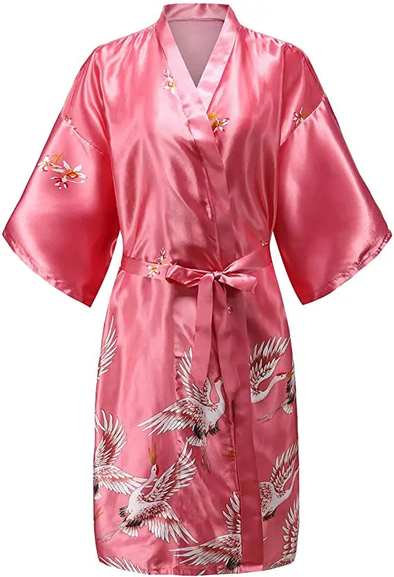 Satin Kimono Robe Floral Print Women's Short Sleeve Luxury Dressing Gown Silky Soft Loungewear Sleepwear | Sansoti