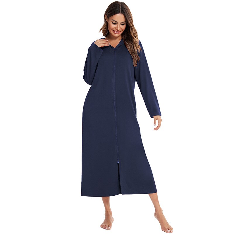 Badjas met Capuchon en Rits Fleece Ochtendjas met Zakken Dames Lange Mouwen Homewear Zwangerschap Comfortabel | Sansoti