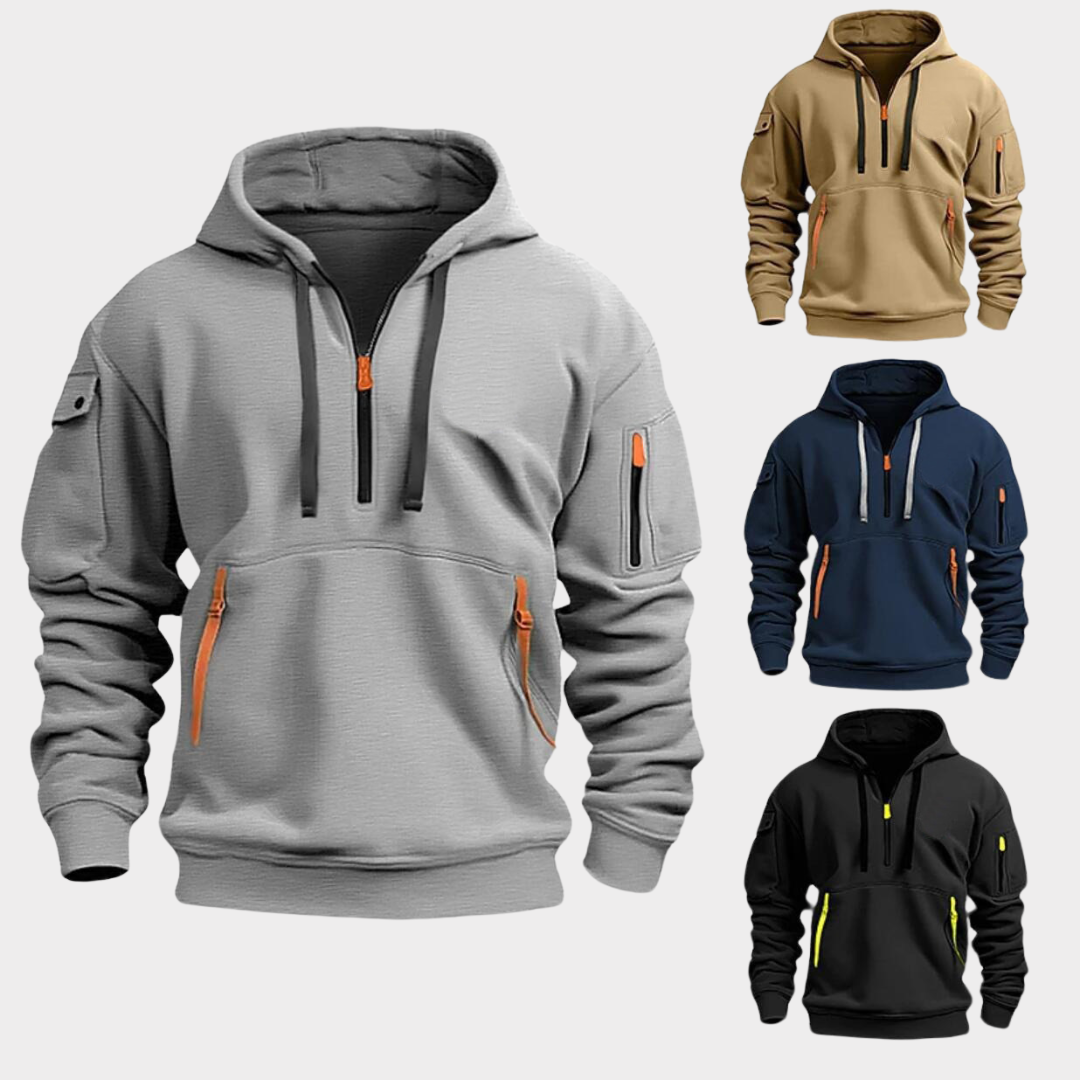 Hoodie met Halve Rits Heren Sweatshirt Verstelbare Kraag Capuchon Zwart Grijs Blauw voor Casual Dagelijks | Sansoti
