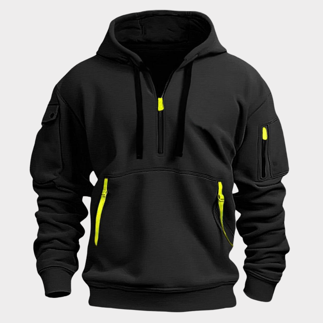 Hoodie met Halve Rits Heren Sweatshirt Verstelbare Kraag Capuchon Zwart Grijs Blauw voor Casual Dagelijks | Sansoti