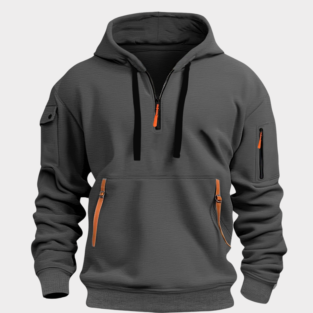 Hoodie met Halve Rits Heren Sweatshirt Verstelbare Kraag Capuchon Zwart Grijs Blauw voor Casual Dagelijks | Sansoti