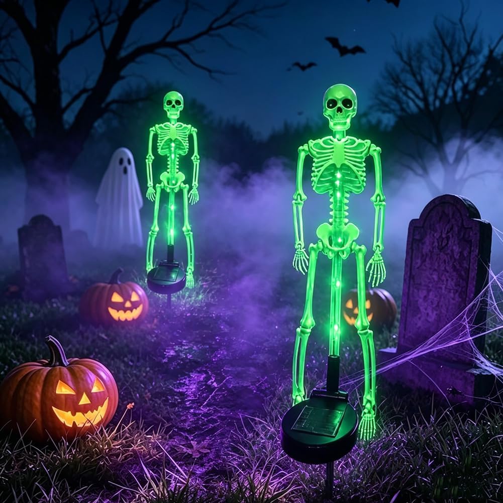 Skeleton Garden Stake Solar Lights, 2-Piece LED Pathway Decorative Outdoor Lighting for Halloween | Sansoti