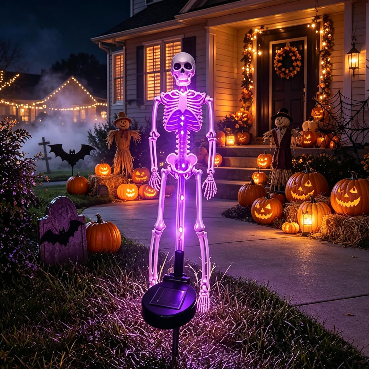 Skeleton Garden Stake Solar Lights, 2-Piece LED Pathway Decorative Outdoor Lighting for Halloween | Sansoti