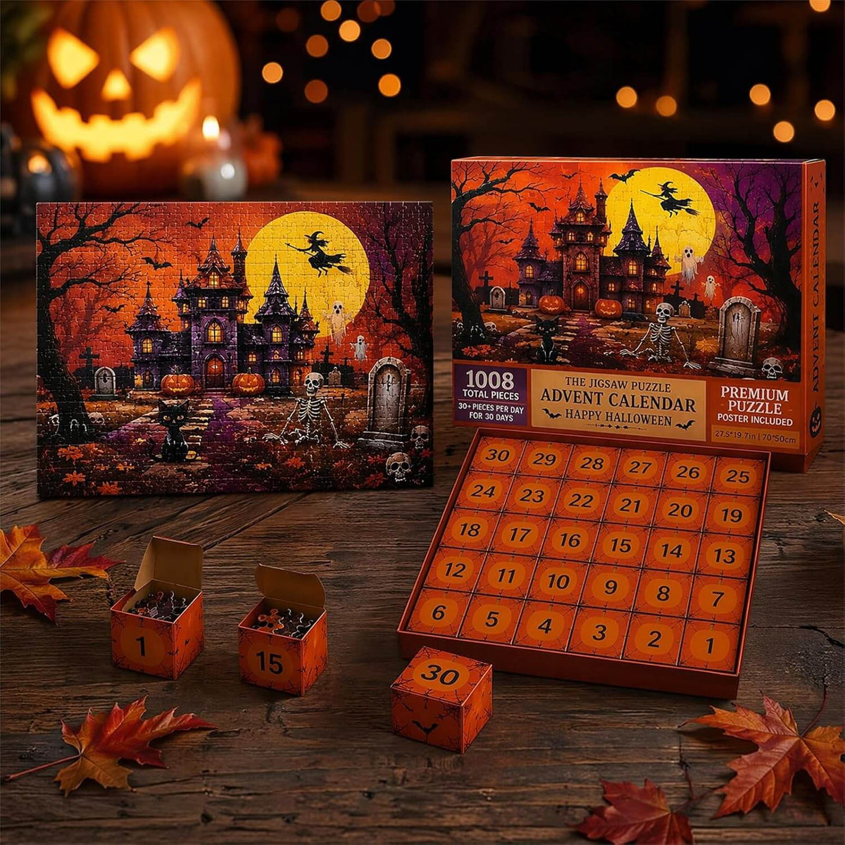 Legpuzzel Adventskalender 1008 Stukjes Spookslot Thema Halloween Dagelijkse Puzzelactiviteit 30 Vakjes | Sansoti