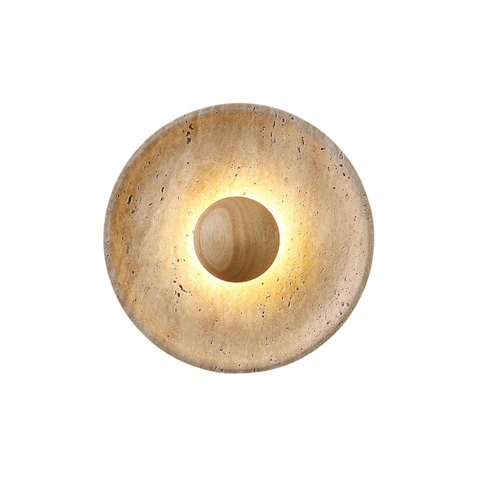 Wandleuchte Travertin Holz Rund Warmes Licht Wohnzimmer Schlafzimmer Flur Naturstein Design Wandleuchte Innen | Restfield