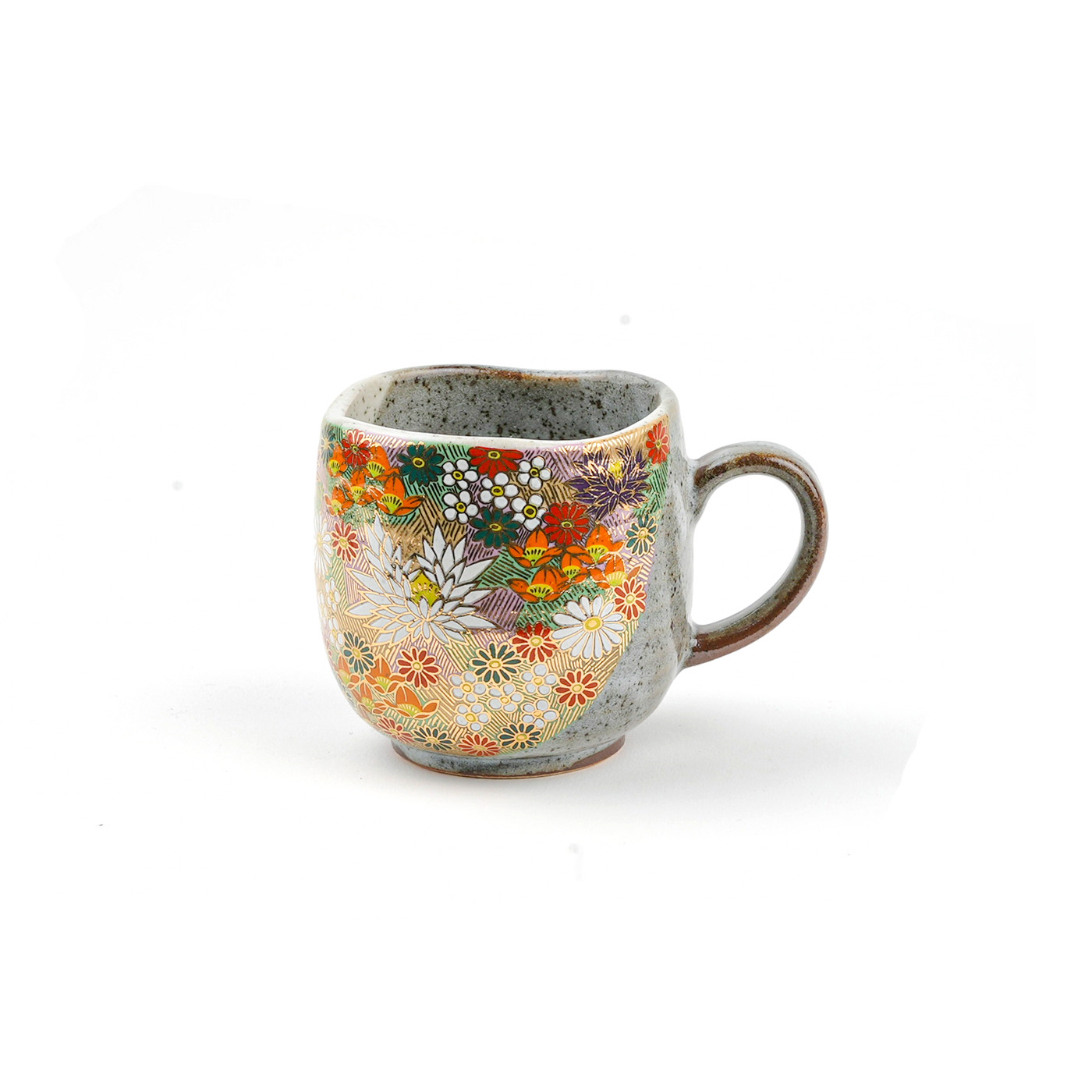 Handmade Japanese Porcelain Mug with Hanazume Flower Pattern 230ml – Authentic Kutani Ceramics for Tea or Coffee | Sansoti