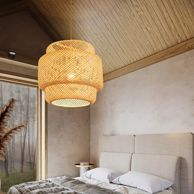 Gevlochten Hanglamp Bamboe Naturel E27 Ø30cm Woonkamer Slaapkamer Rustieke Verlichting Scandinavisch | Sansoti