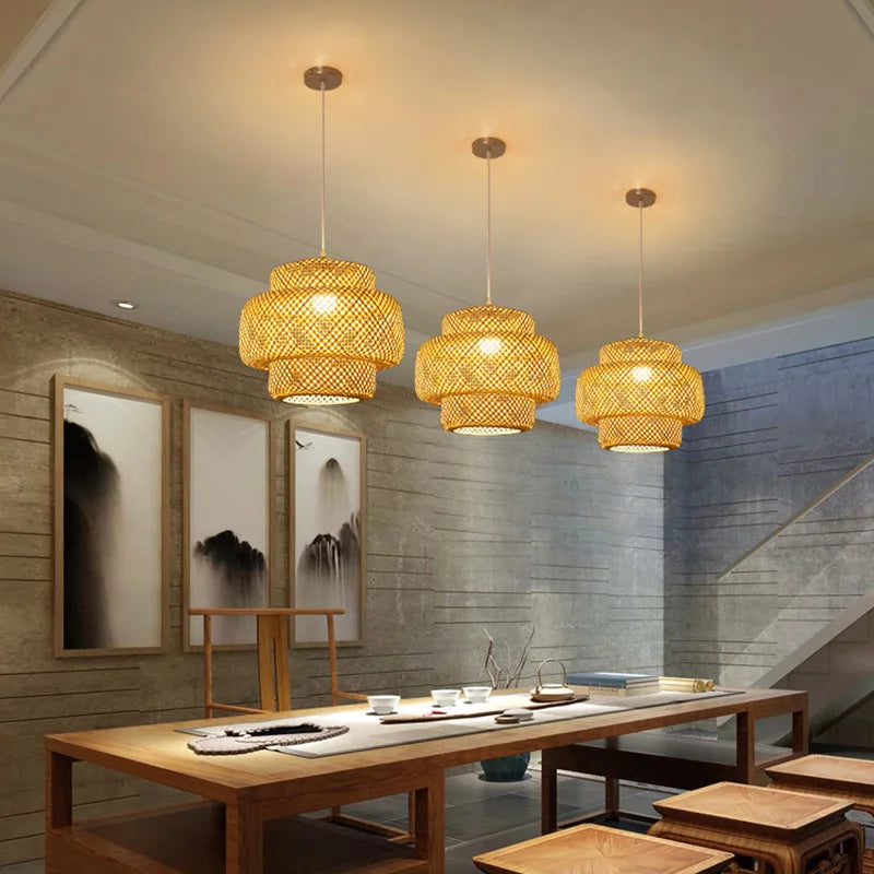 Gevlochten Hanglamp Bamboe Naturel E27 Ø30cm Woonkamer Slaapkamer Rustieke Verlichting Scandinavisch | Sansoti
