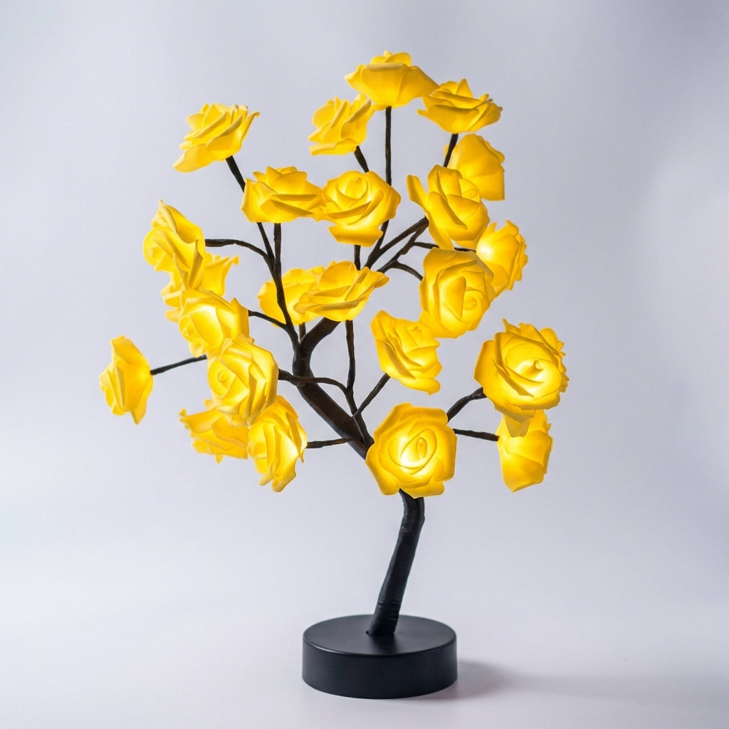 Blumenlampe mit handgefertigten Rosen 46cm USB-Batterie-Nachtlicht Dekorative Tischlampe Romantisches Stimmungslicht | Sansoti