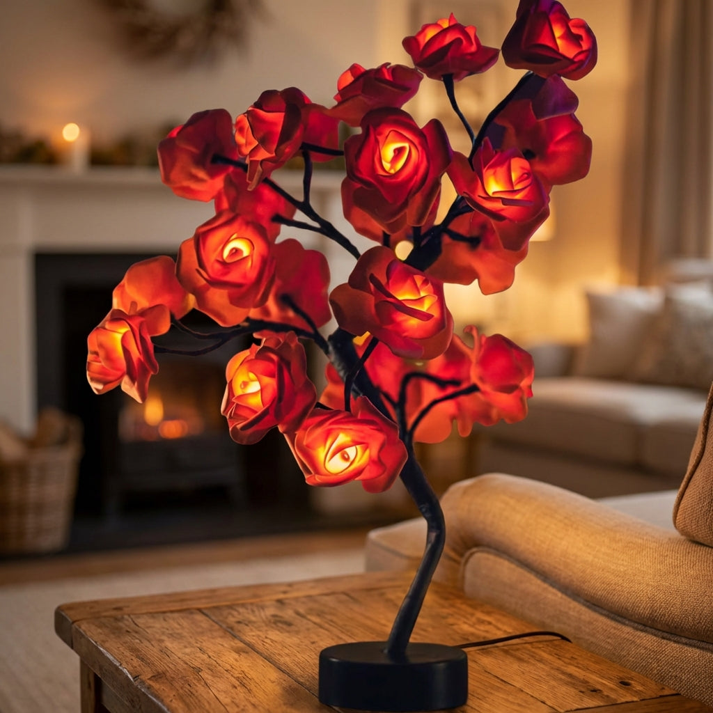 Blumenlampe mit handgefertigten Rosen 46cm USB-Batterie-Nachtlicht Dekorative Tischlampe Romantisches Stimmungslicht | Sansoti