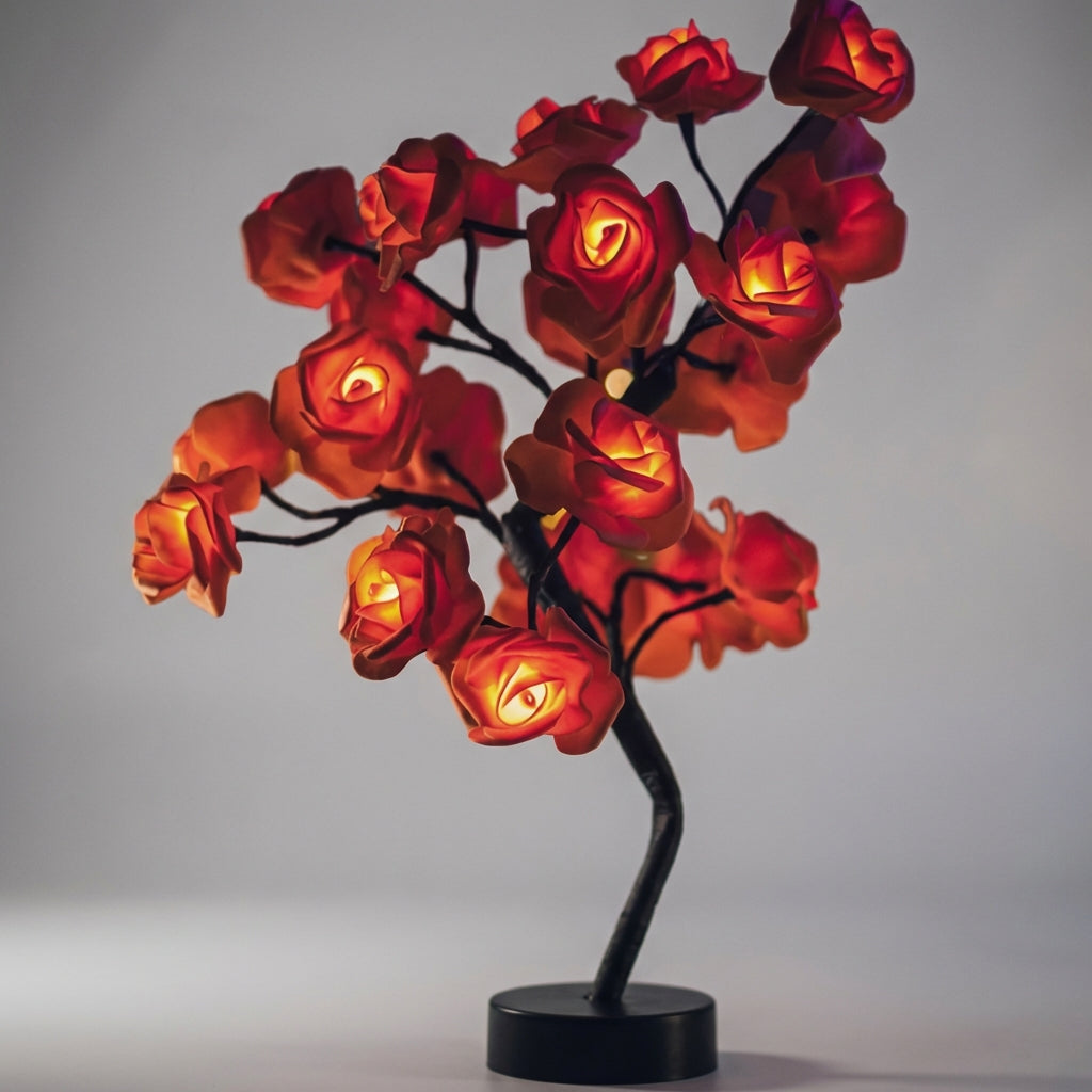 Blumenlampe mit handgefertigten Rosen 46cm USB-Batterie-Nachtlicht Dekorative Tischlampe Romantisches Stimmungslicht | Sansoti