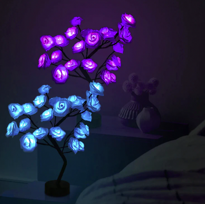 Blumenlampe mit handgefertigten Rosen 46cm USB-Batterie-Nachtlicht Dekorative Tischlampe Romantisches Stimmungslicht | Sansoti