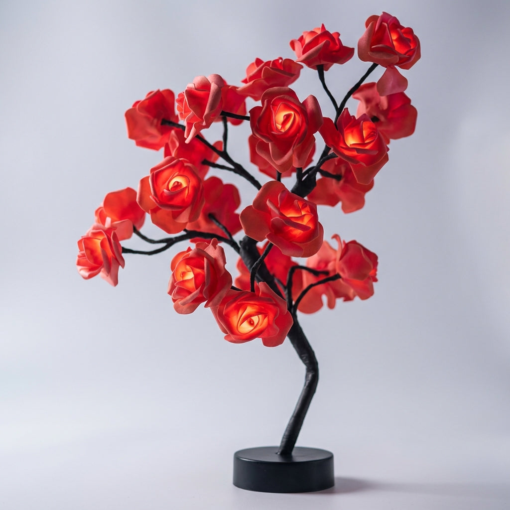 Blumenlampe mit handgefertigten Rosen 46cm USB-Batterie-Nachtlicht Dekorative Tischlampe Romantisches Stimmungslicht | Sansoti