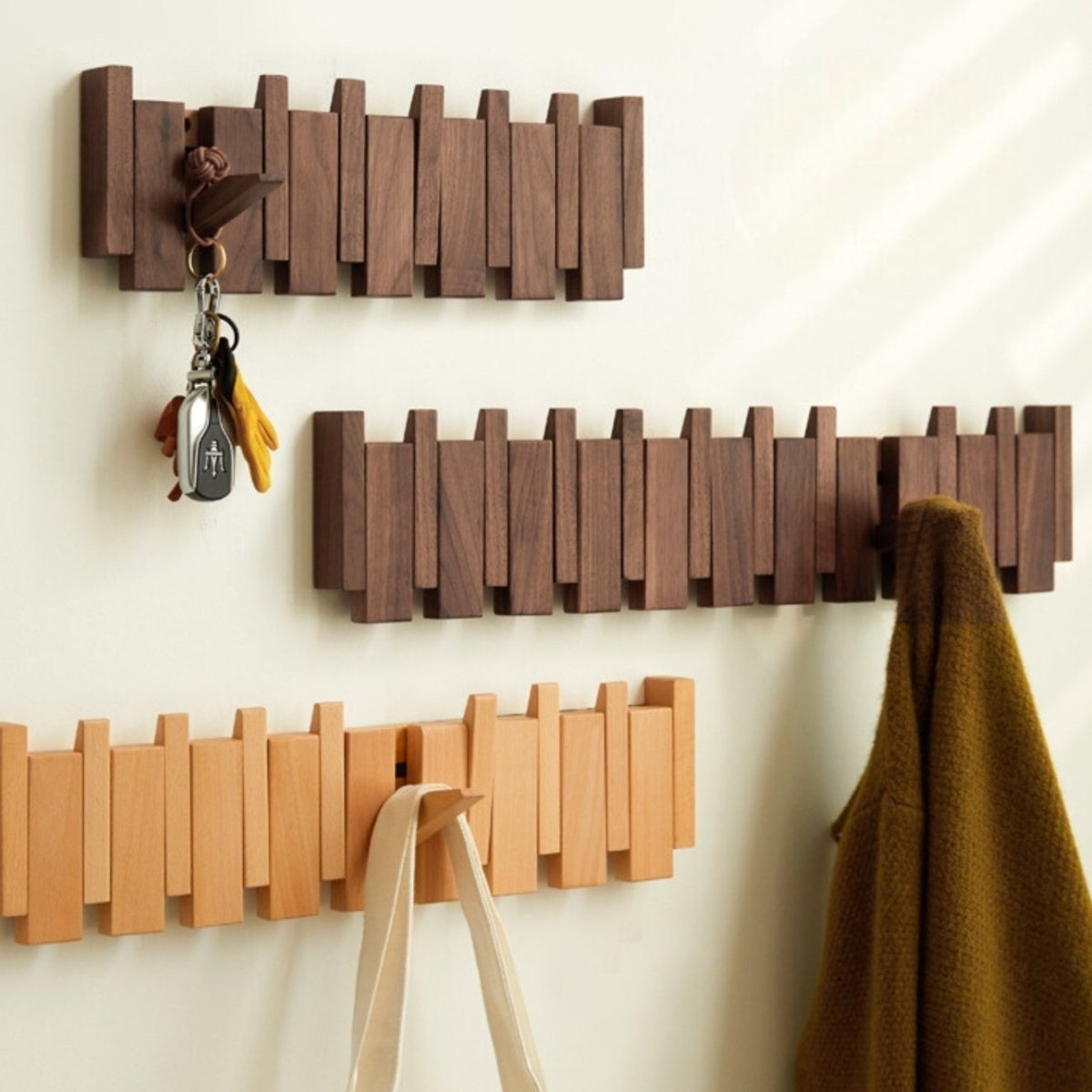 Wandgarderobe Holz Klapphaken Piano-Design 4 bis 10 Haken Flur Schlafzimmer Aufbewahrung Dekorativ Stilvoll | Sansoti