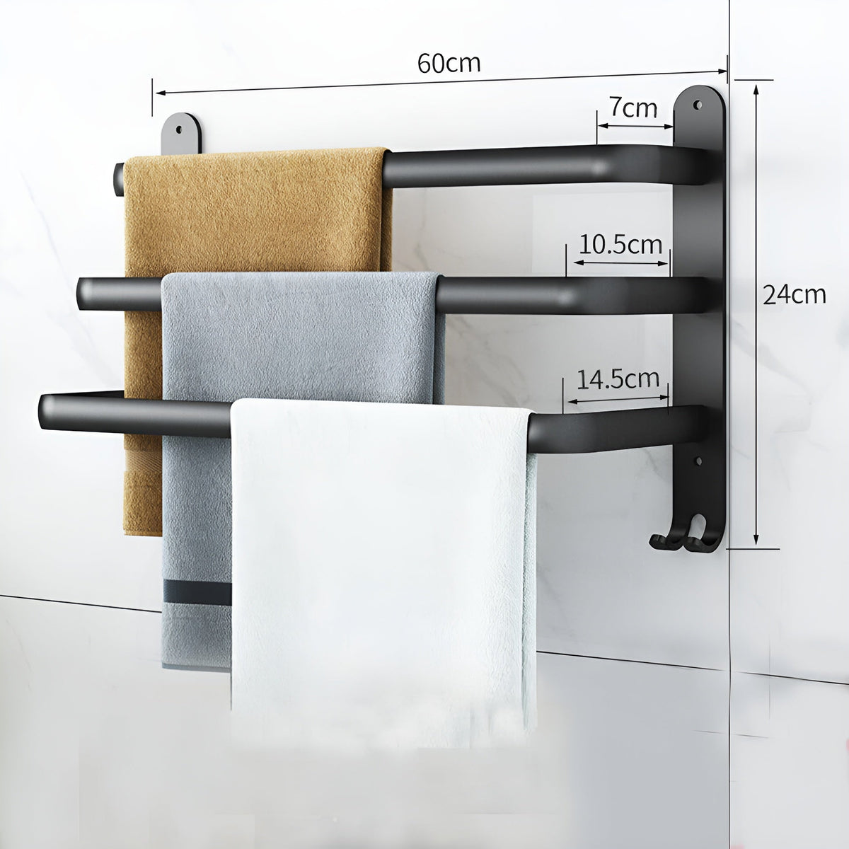 Porte-serviettes mural en aluminium, 2 ou 3 barres, salle de bains, design gain de place, support à serviettes moderne | Sansoti