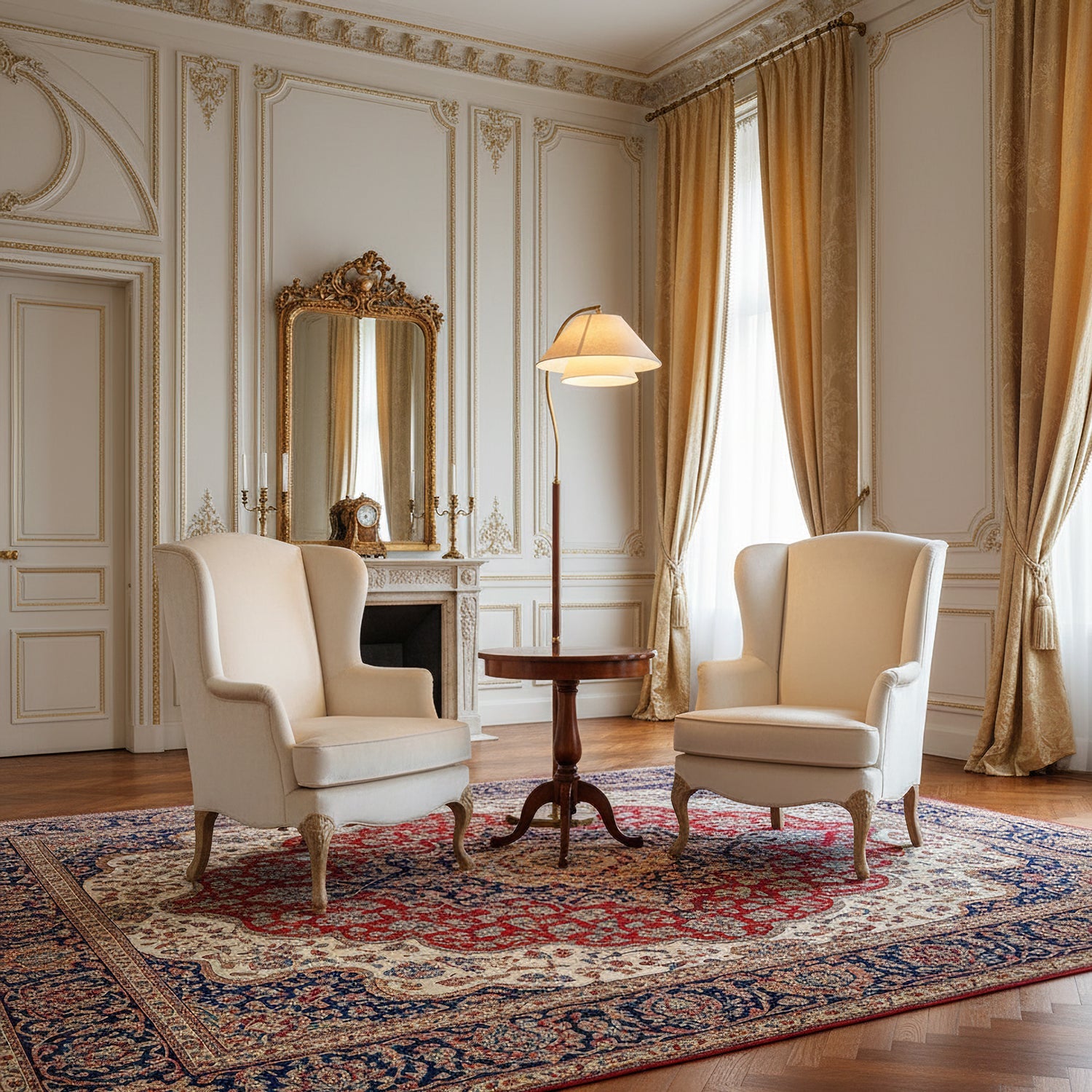 Luxuriöse Stehleuchte mit doppeltem Stoffschirm und Holzdetails – 155 cm hohes Design-Statement | Restfield