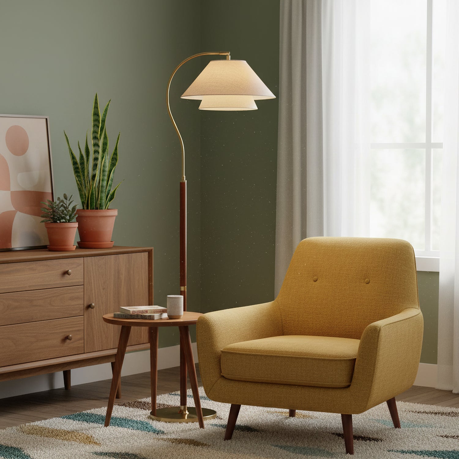 Luxuriöse Stehleuchte mit doppeltem Stoffschirm und Holzdetails – 155 cm hohes Design-Statement | Restfield