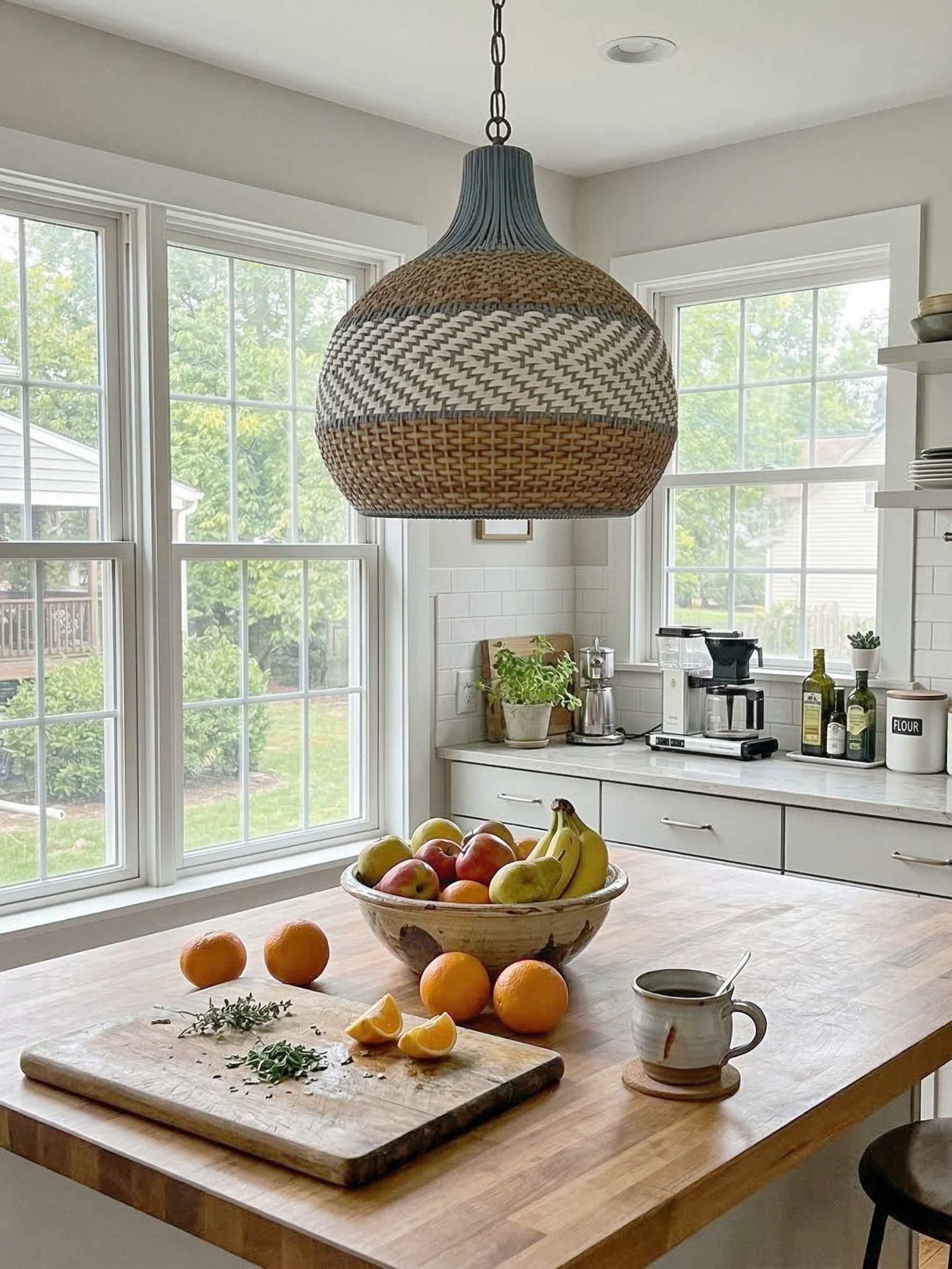 Handgeweven Rotan Hanglamp Blauw Vintage Kap Eetkamer Keuken Woonkamer Scandinavisch Lichtarmatuur | Sansoti