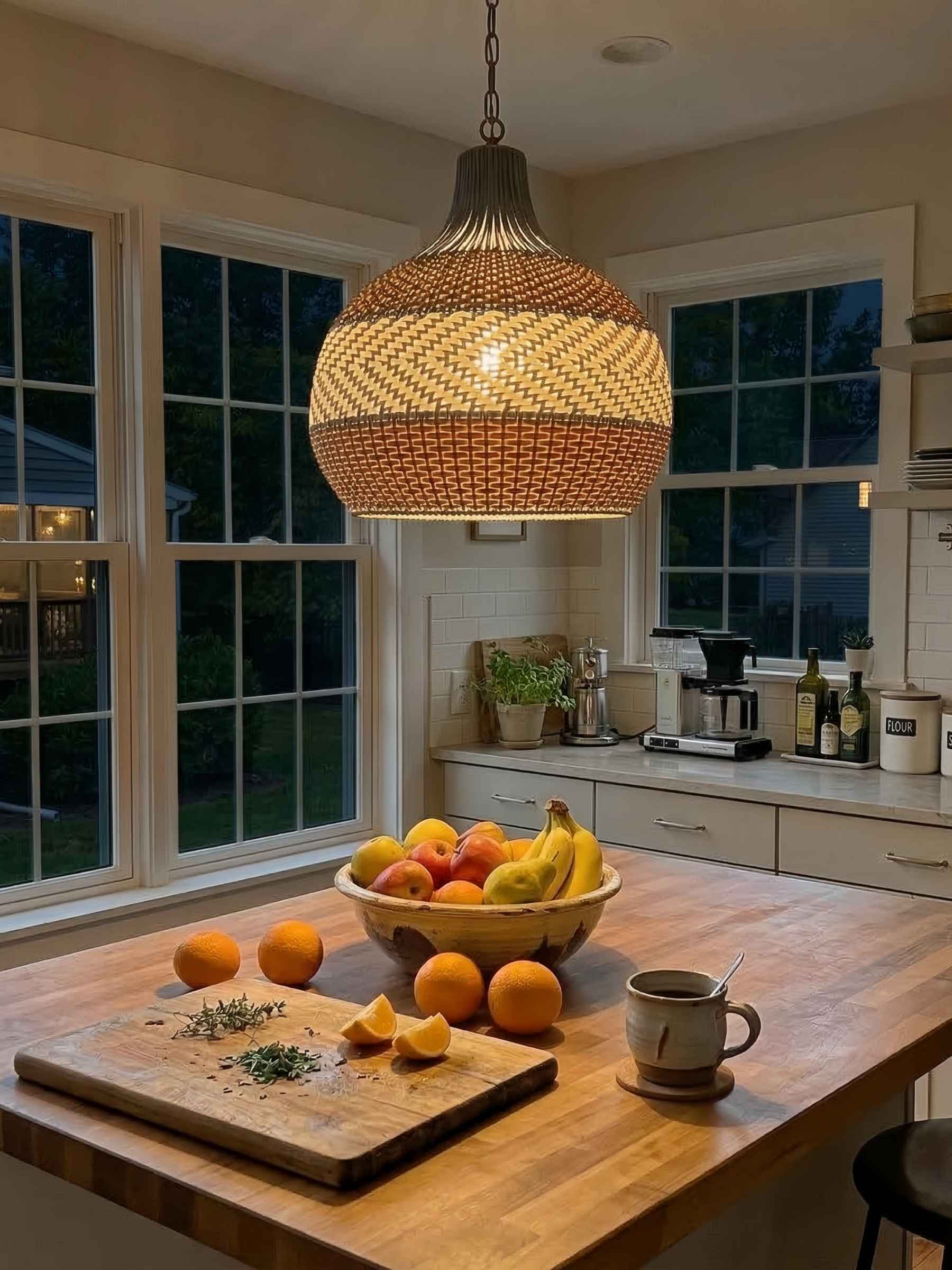 Handgeweven Rotan Hanglamp Blauw Vintage Kap Eetkamer Keuken Woonkamer Scandinavisch Lichtarmatuur | Sansoti