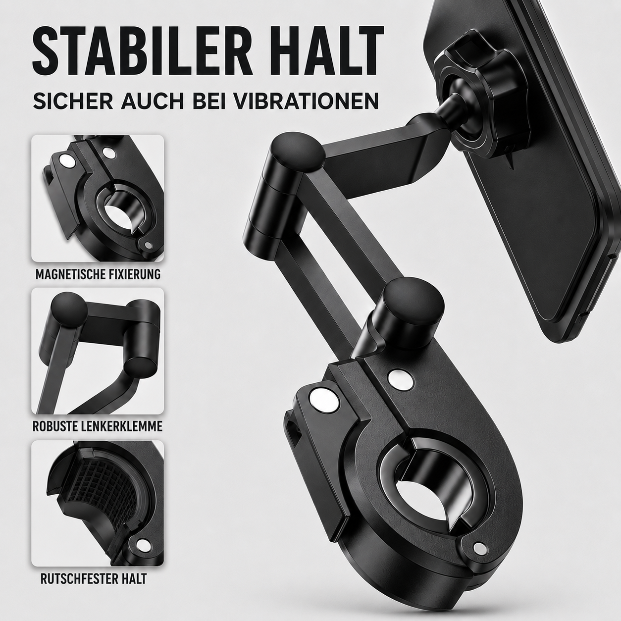 Support de smartphone étanche pour moto, rotatif à 360°, support de téléphone pour vélo avec fixation au guidon, universel, noir | Sansoti