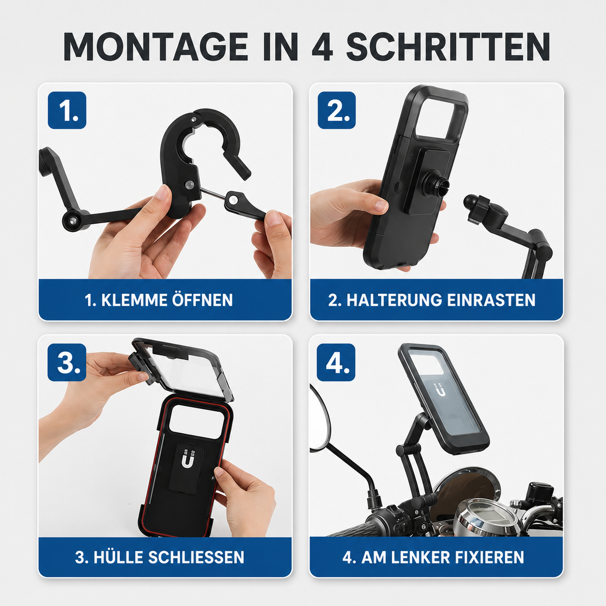 Support de smartphone étanche pour moto, rotatif à 360°, support de téléphone pour vélo avec fixation au guidon, universel, noir | Sansoti