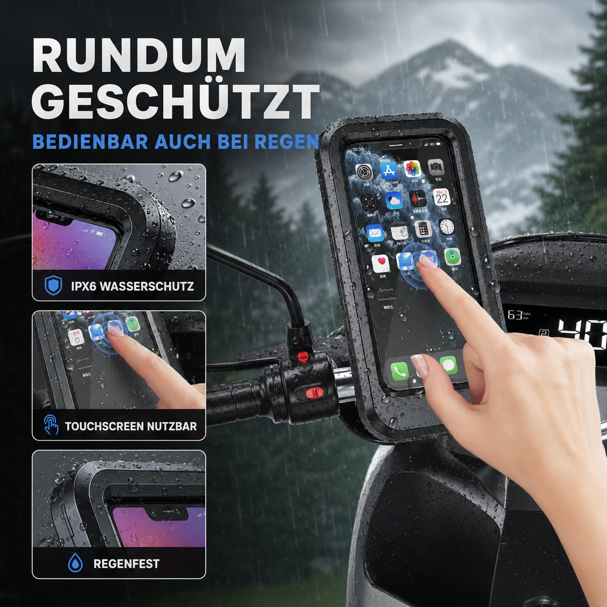Support de smartphone étanche pour moto, rotatif à 360°, support de téléphone pour vélo avec fixation au guidon, universel, noir | Sansoti