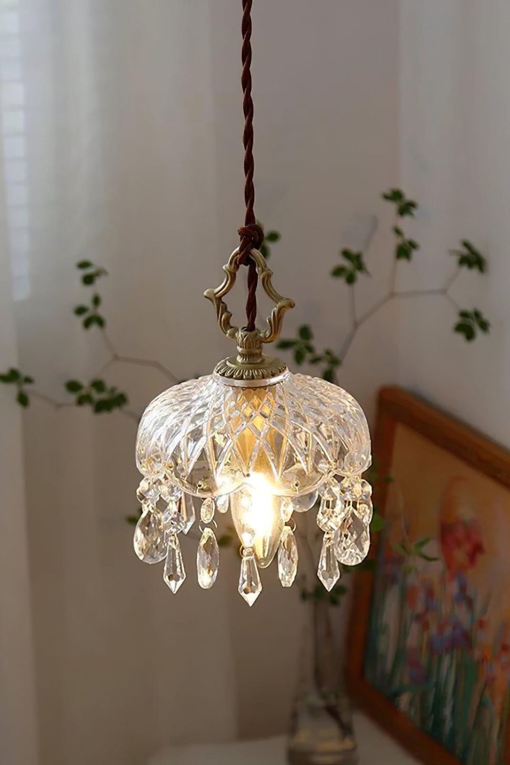Suspension en verre avec douille en cuivre E14, design classique pour salle à manger, cuisine, entrée et salon, lustre | Sansoti