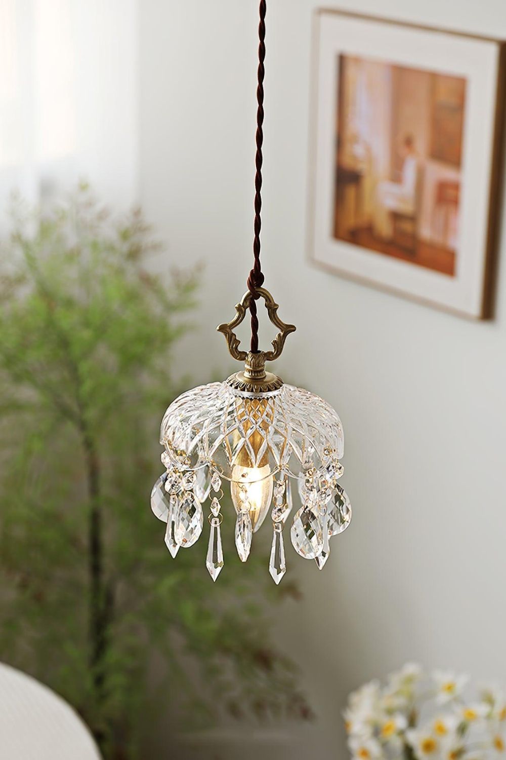 Suspension en verre avec douille en cuivre E14, design classique pour salle à manger, cuisine, entrée et salon, lustre | Sansoti
