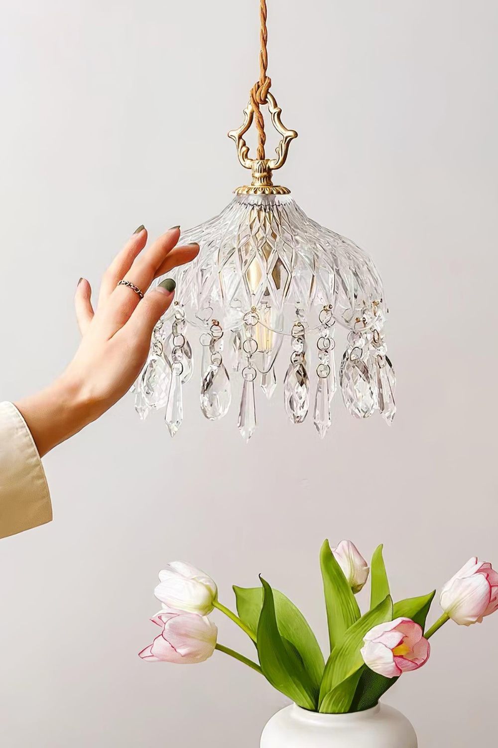Suspension en verre avec douille en cuivre E14, design classique pour salle à manger, cuisine, entrée et salon, lustre | Sansoti