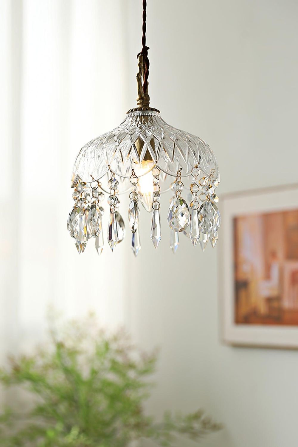 Suspension en verre avec douille en cuivre E14, design classique pour salle à manger, cuisine, entrée et salon, lustre | Sansoti