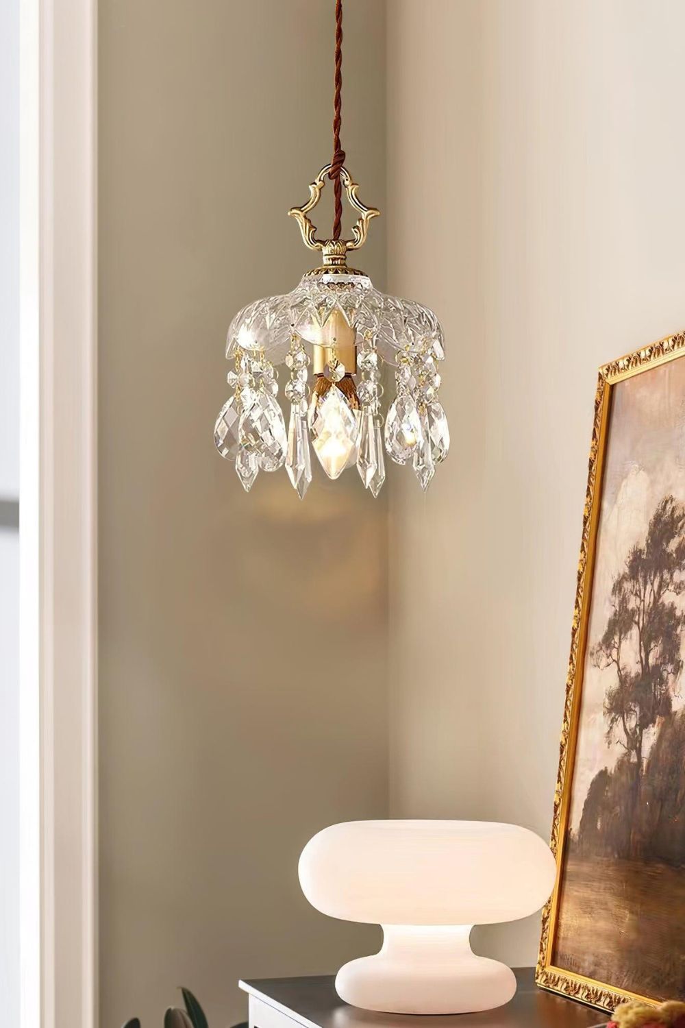 Suspension en verre avec douille en cuivre E14, design classique pour salle à manger, cuisine, entrée et salon, lustre | Sansoti