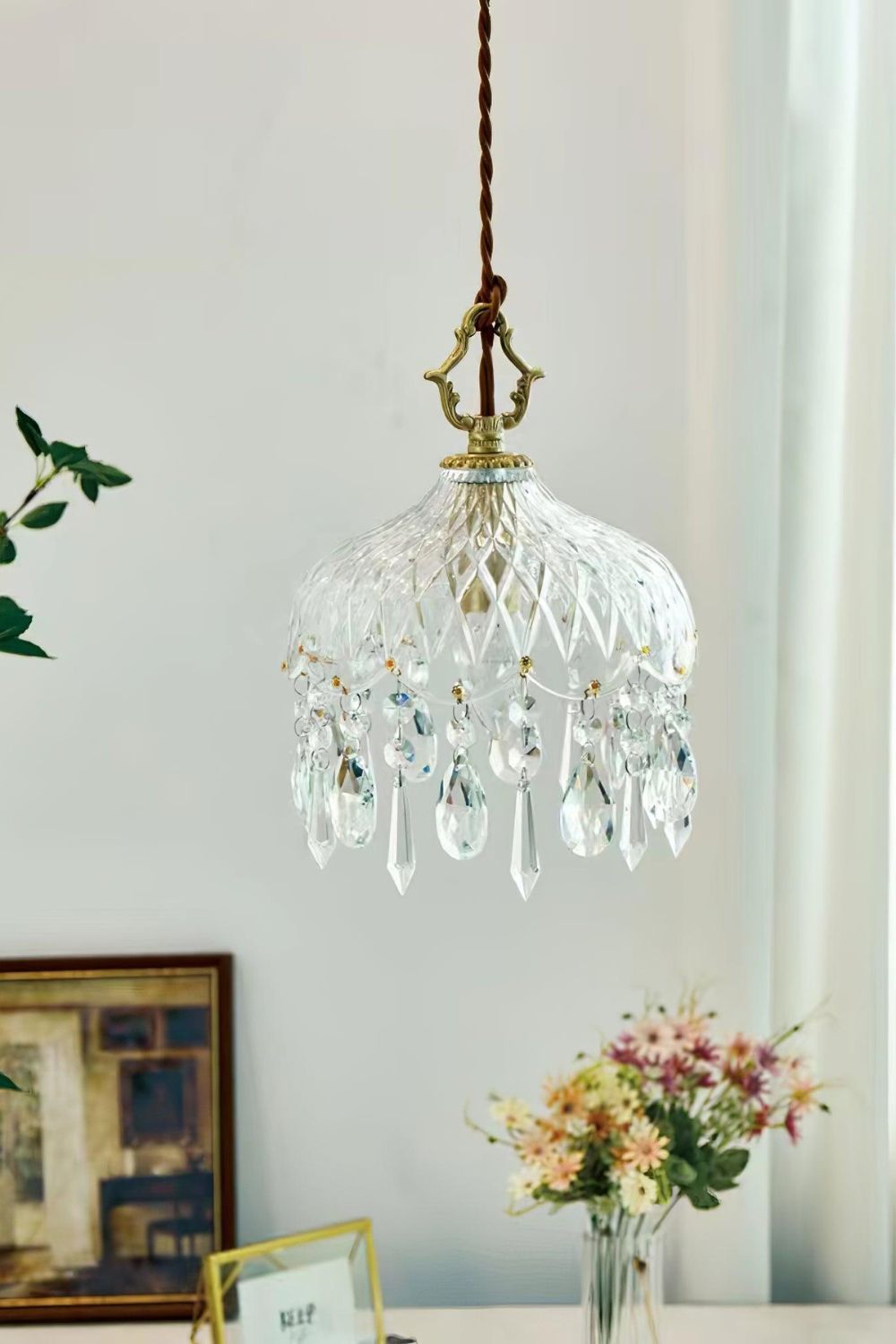 Suspension en verre avec douille en cuivre E14, design classique pour salle à manger, cuisine, entrée et salon, lustre | Sansoti
