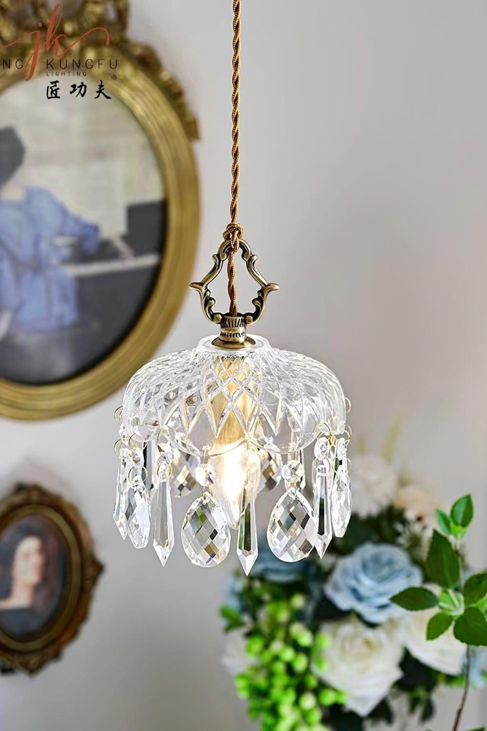 Suspension en verre avec douille en cuivre E14, design classique pour salle à manger, cuisine, entrée et salon, lustre | Sansoti